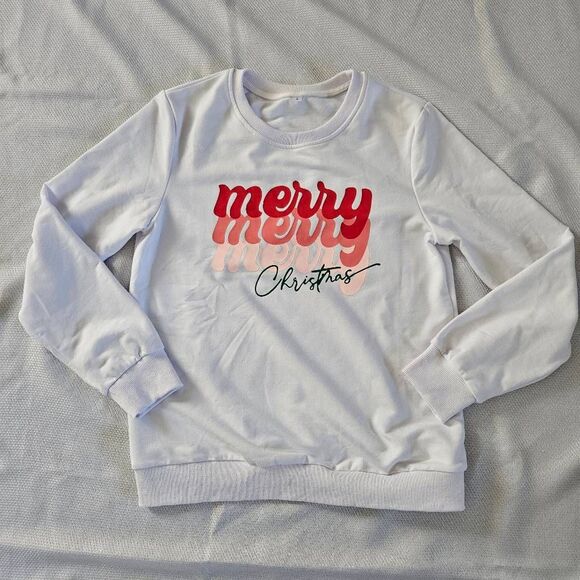 White Merry Christmas Sweatshirt Size Small - Picture 1 of 6